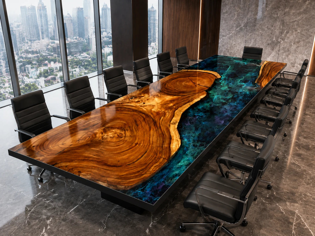 Teal Lagoon Walnut Epoxy Conference Table CT04