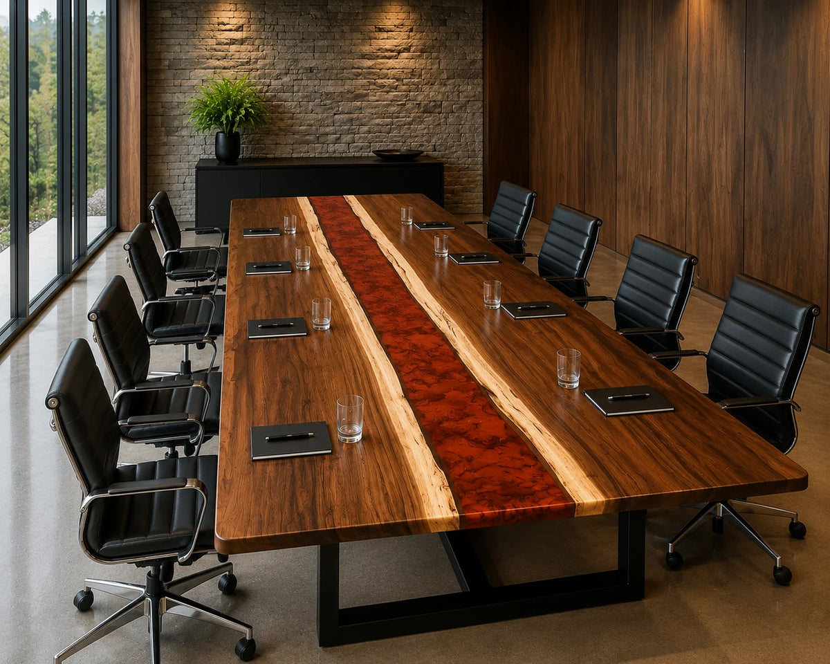 CTC05 Crimson Line Live Edge Walnut Conference Table featuring handcrafted walnut and epoxy resin