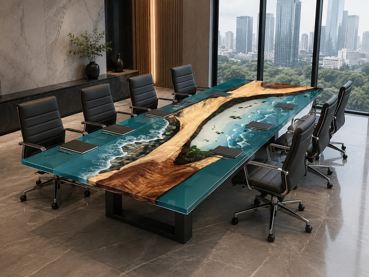Aqua Coast Walnut Epoxy River Conference Table CT06