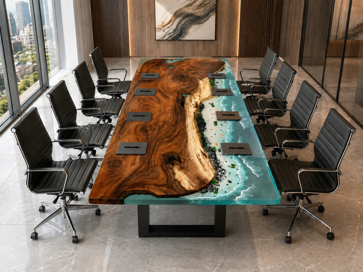 Aqua Coast Walnut Epoxy River Conference Table CT06