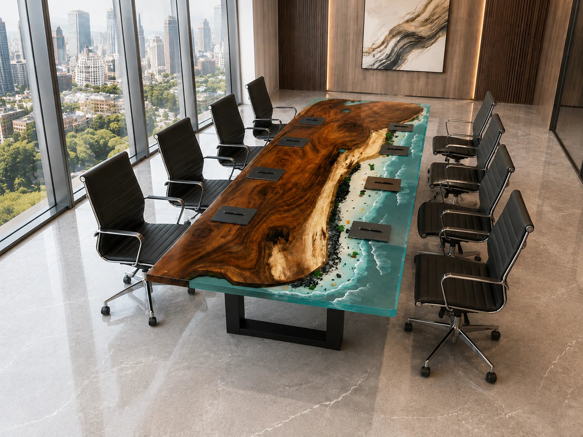 Aqua Coast Walnut Epoxy River Conference Table CT06