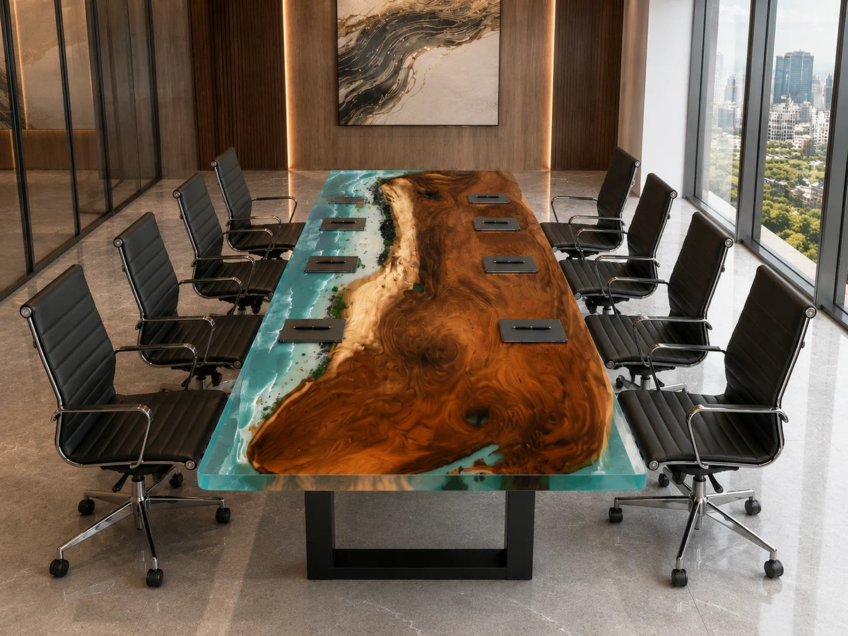 Aqua Coast Walnut Epoxy River Conference Table CT06