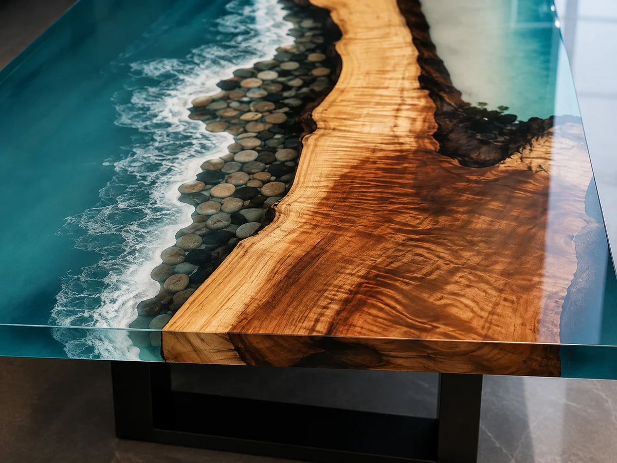 Turquoise Shore Walnut Epoxy Conference Table CT07