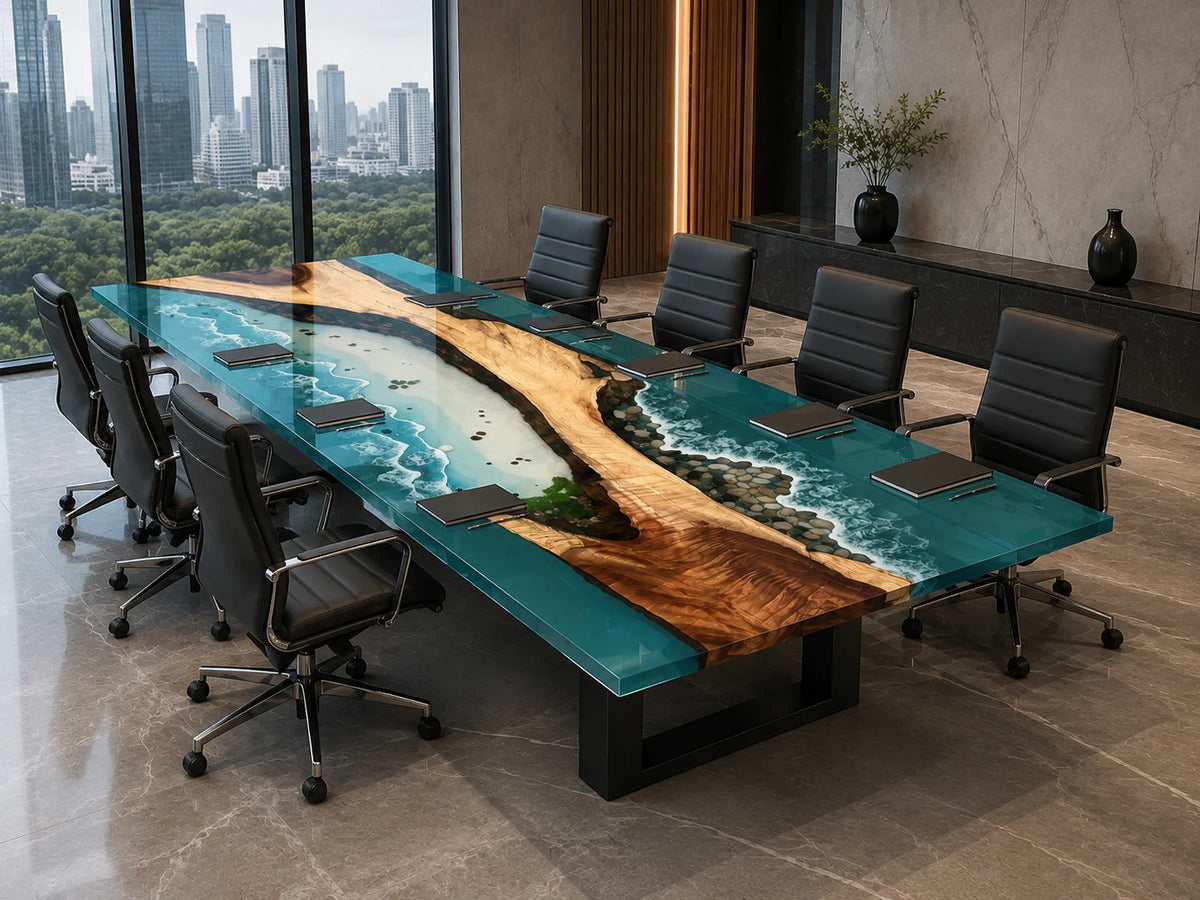 Turquoise Shore Walnut Epoxy Conference Table CT07