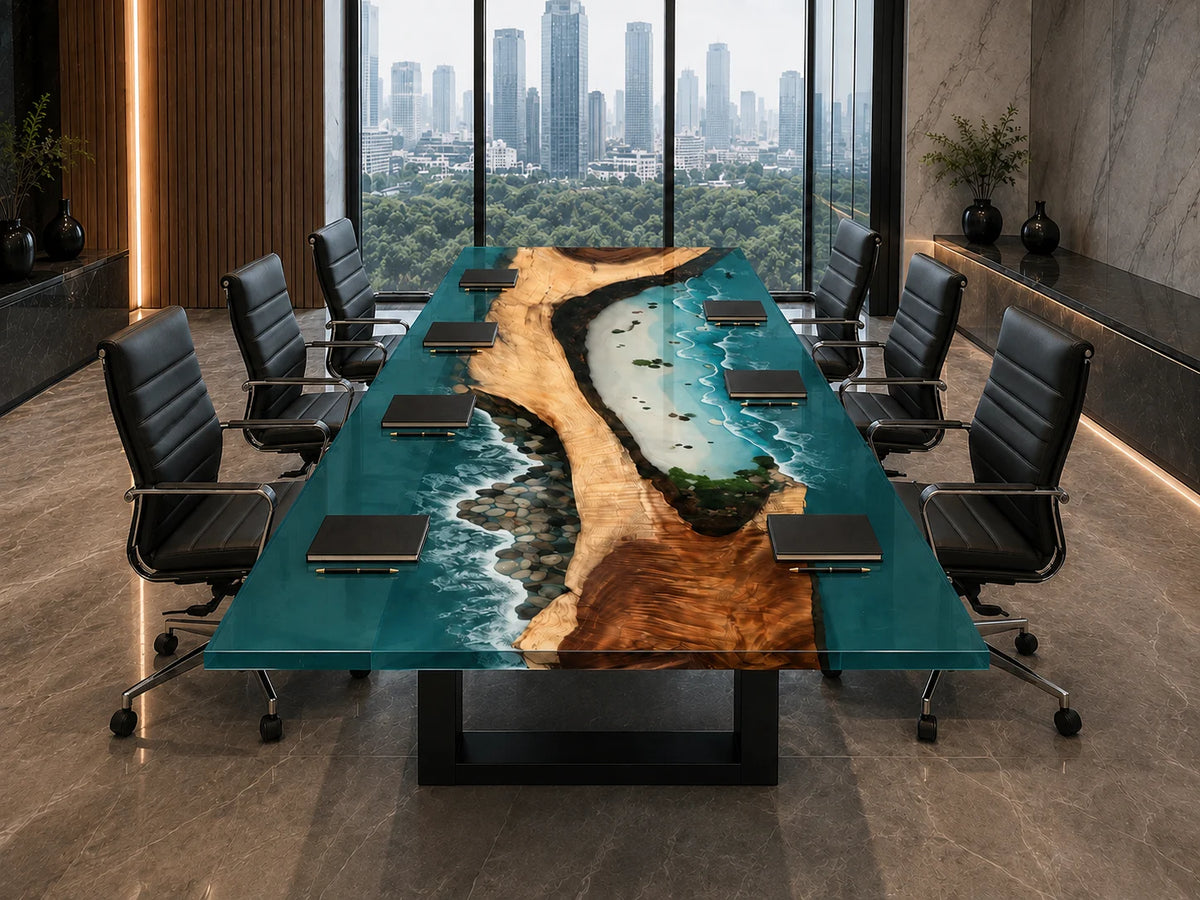 Turquoise Shore Walnut Epoxy Conference Table CT07