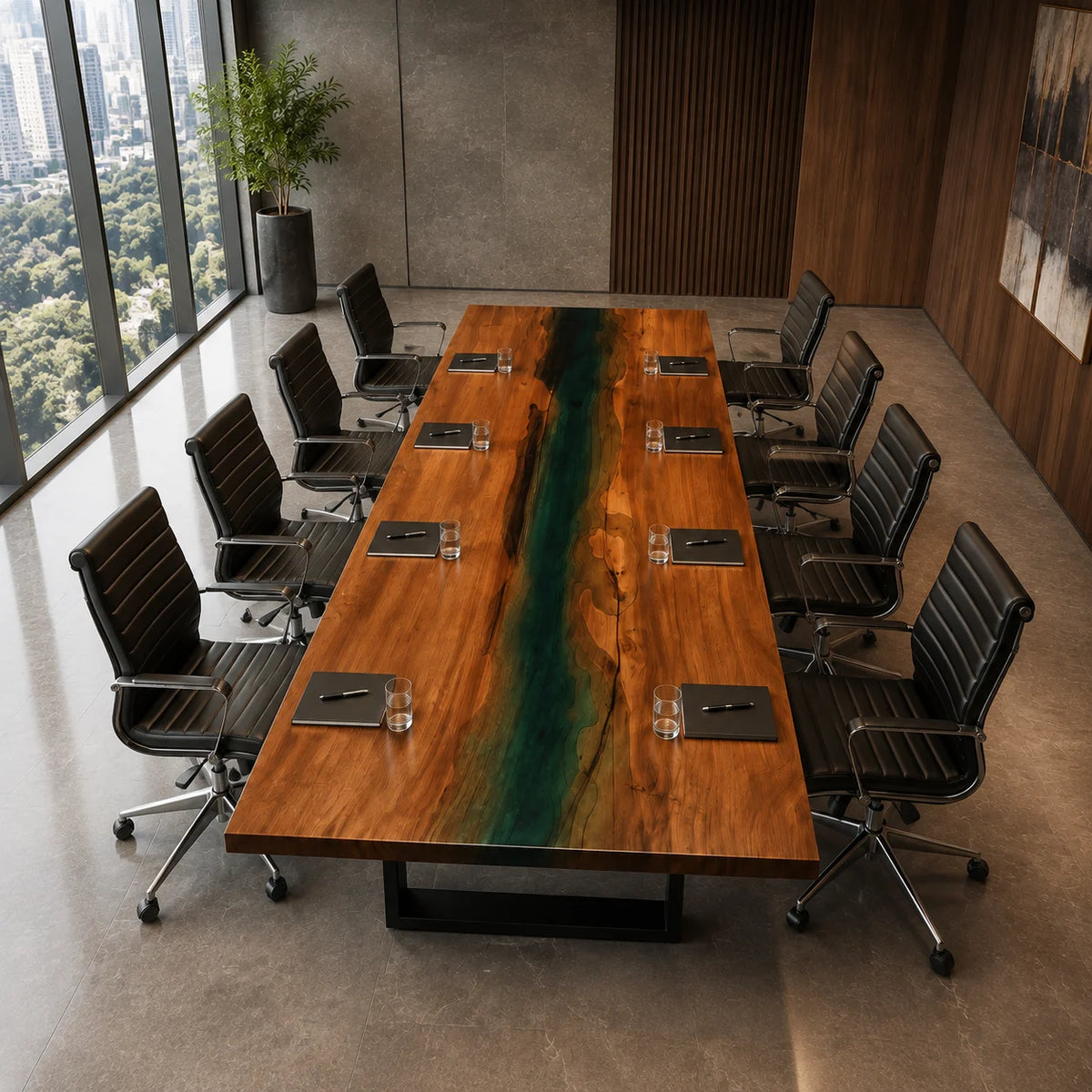CTC09 Forest Veil Walnut Epoxy River Conference Table featuring handcrafted walnut and epoxy resin