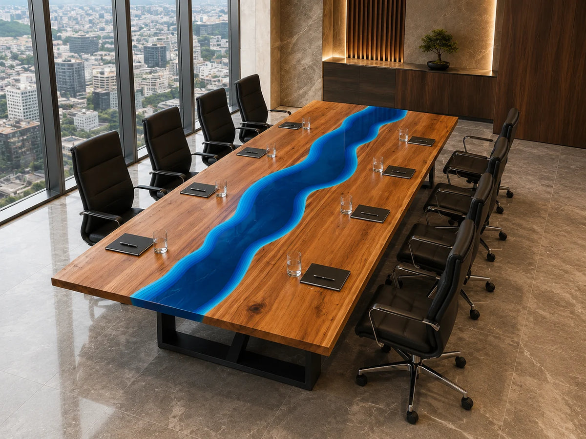 CTC10 Electric River Walnut Epoxy Conference Table featuring handcrafted walnut and epoxy resin