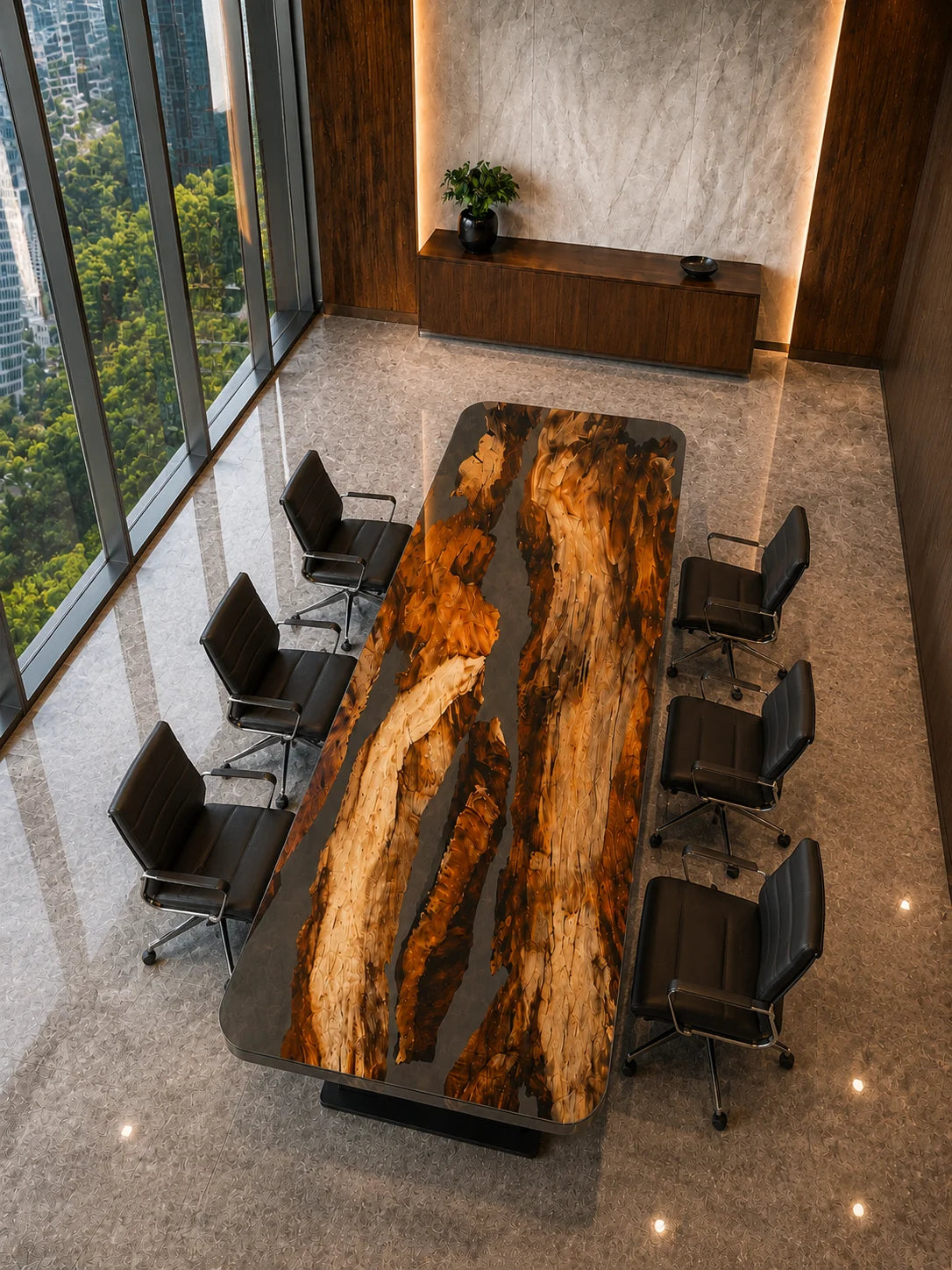 CTC11 Copper Canyon Live Edge Walnut Conference Table featuring handcrafted walnut and epoxy resin