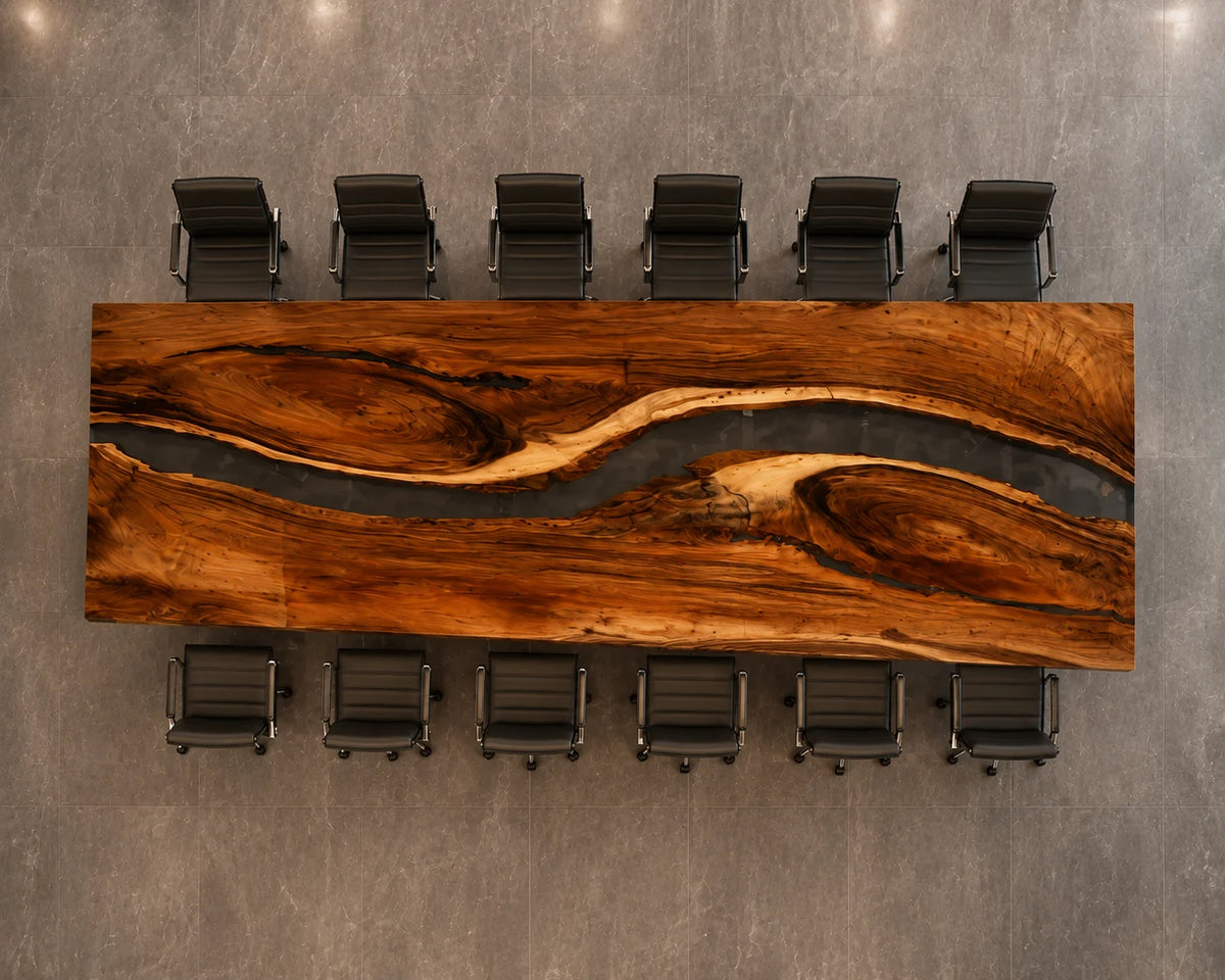 CTC12 Slate Divide Walnut Epoxy River Conference Table featuring handcrafted walnut and epoxy resin