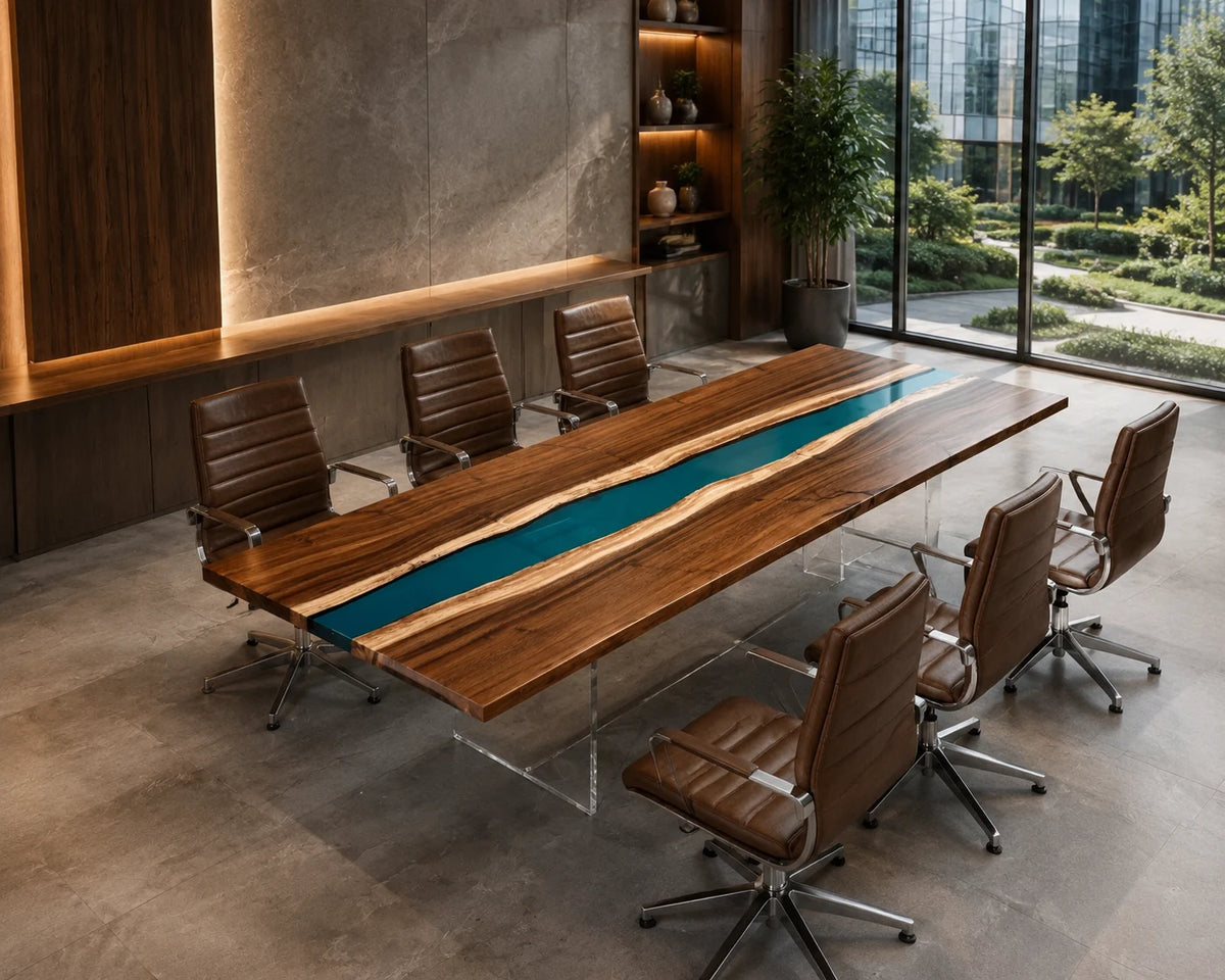 Teal Ribbon Walnut Epoxy Conference Table CT13