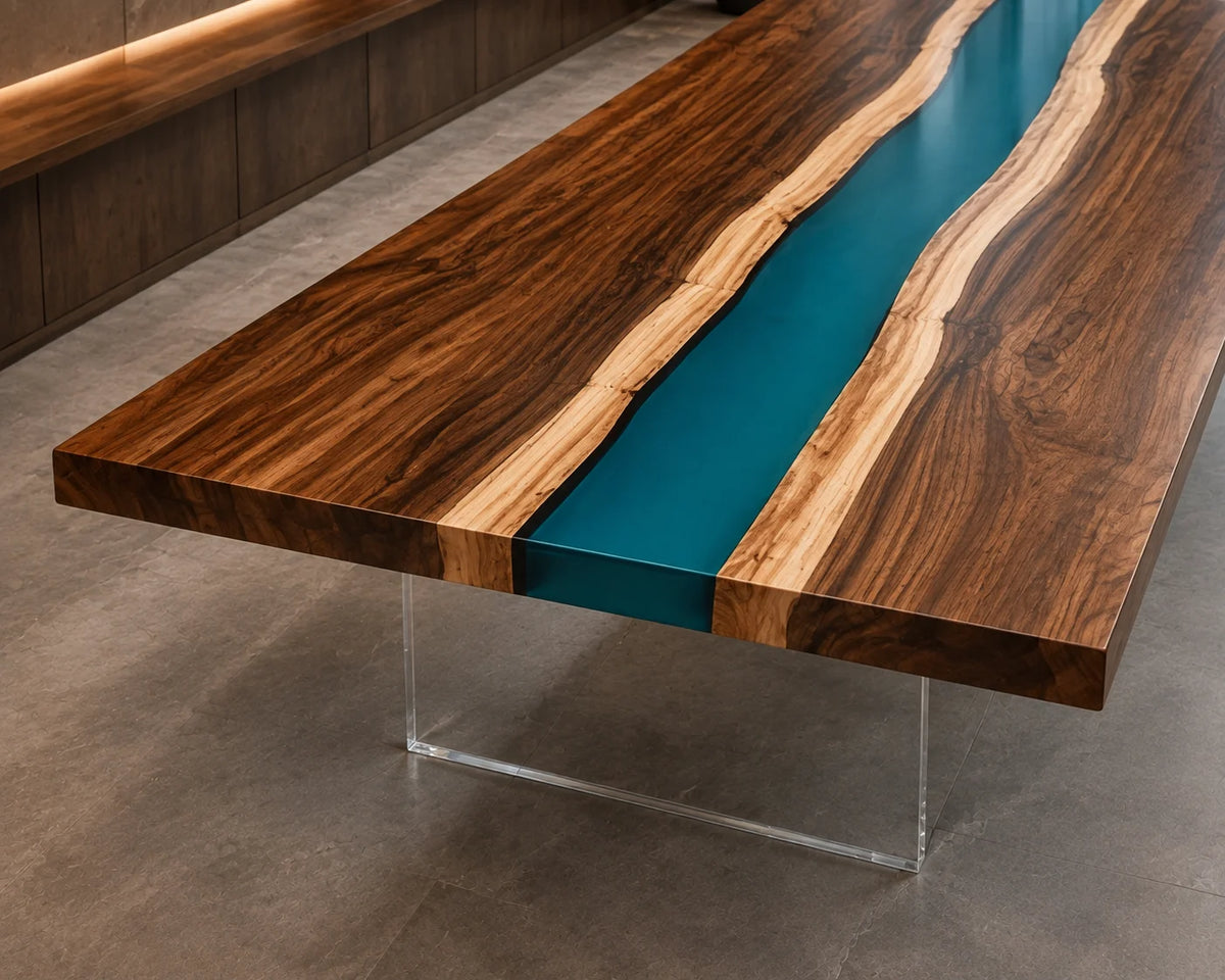 Teal Ribbon Walnut Epoxy Conference Table CT13