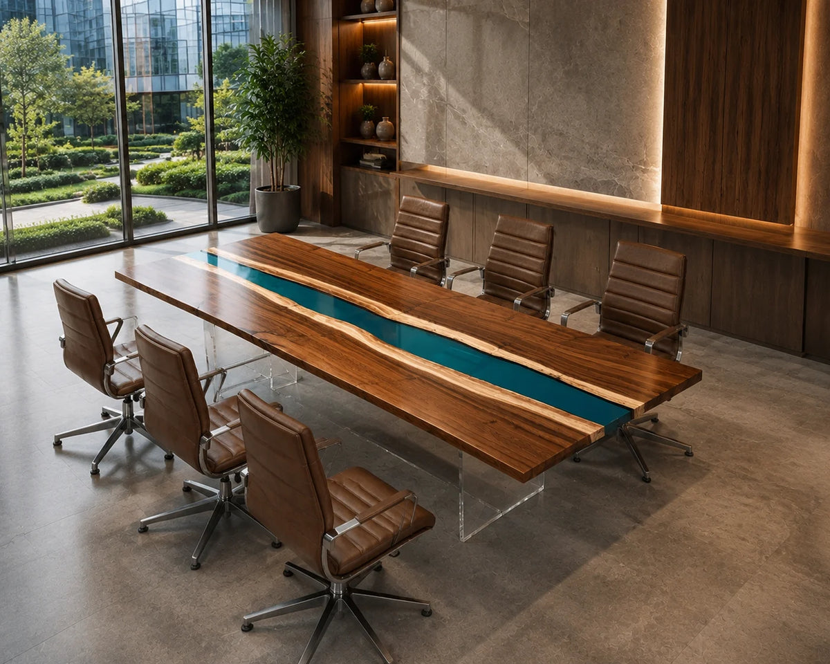 Teal Ribbon Walnut Epoxy Conference Table CT13