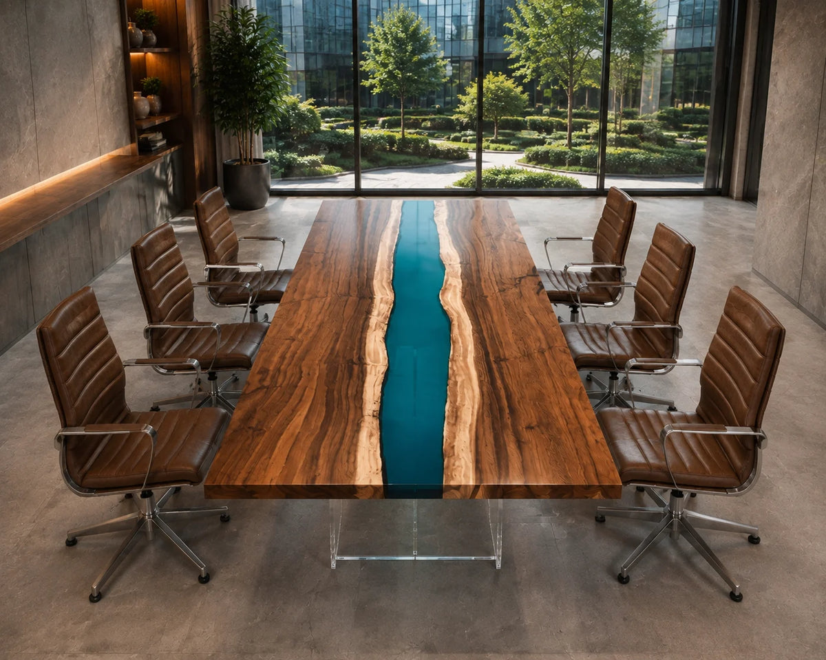 Teal Ribbon Walnut Epoxy Conference Table CT13