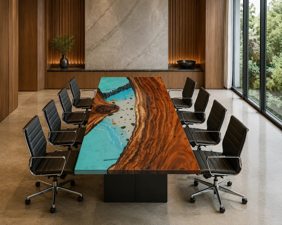 Aqua Shore Walnut Epoxy River Conference Table CT15