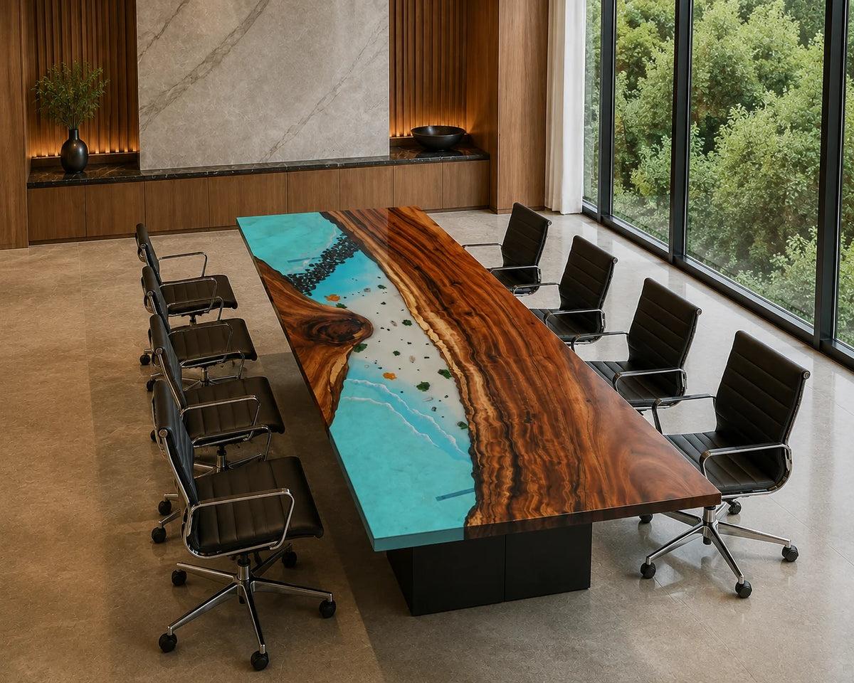Aqua Shore Walnut Epoxy River Conference Table CT15