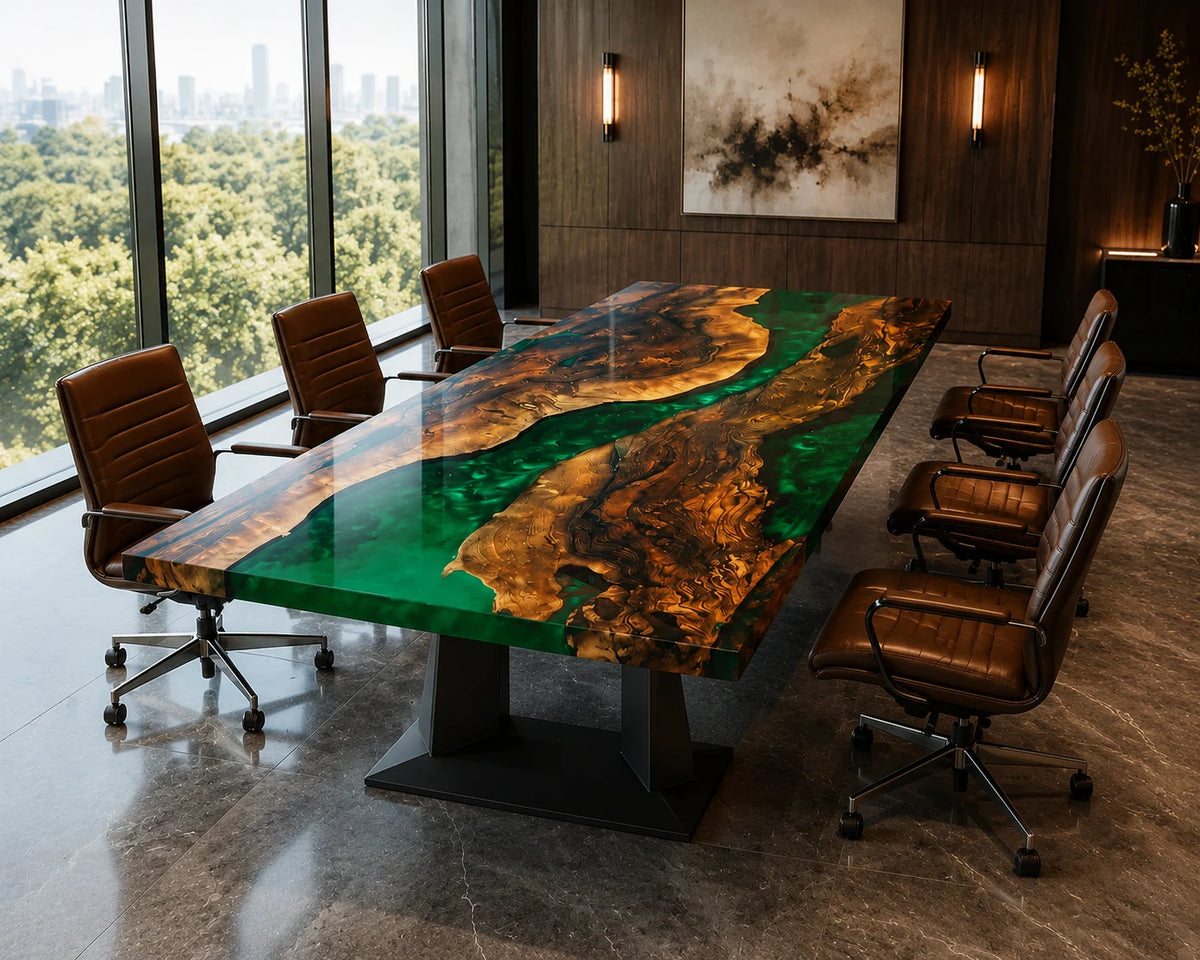 Emerald Contour Walnut Epoxy River Conference Table CT18