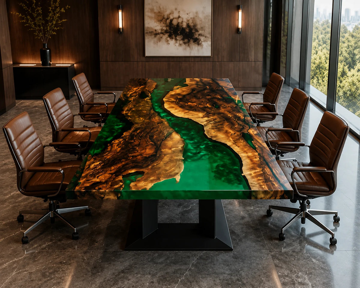Emerald Contour Walnut Epoxy River Conference Table CT18