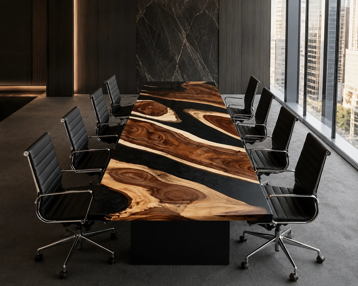Obsidian Wave Live Edge Walnut Conference Table CT20