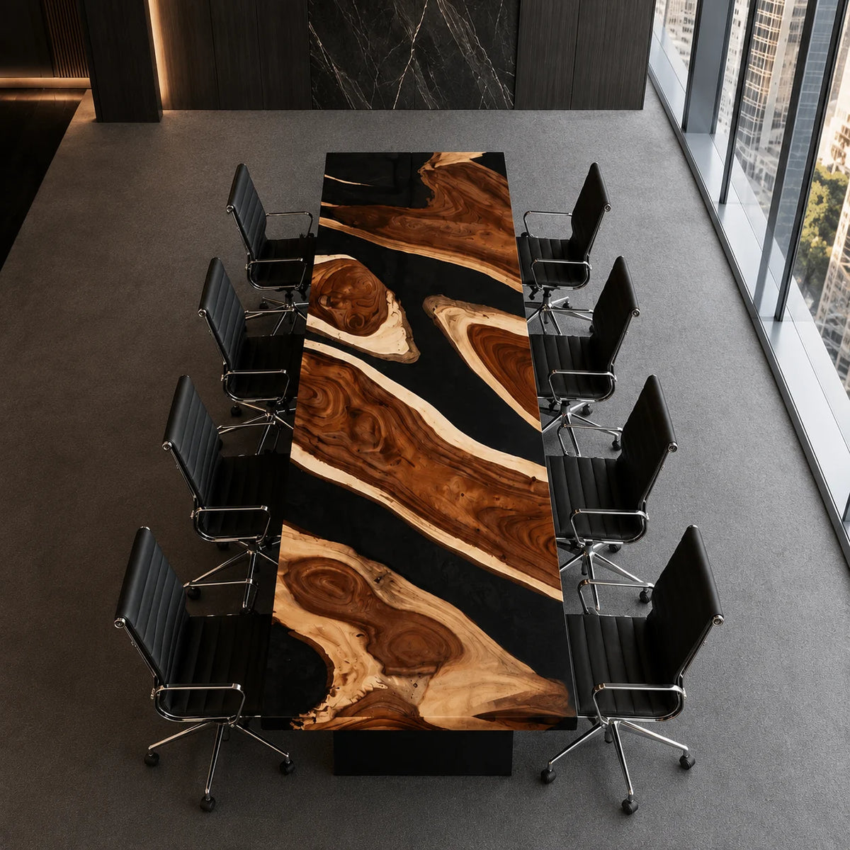 Obsidian Wave Live Edge Walnut Conference Table CT20