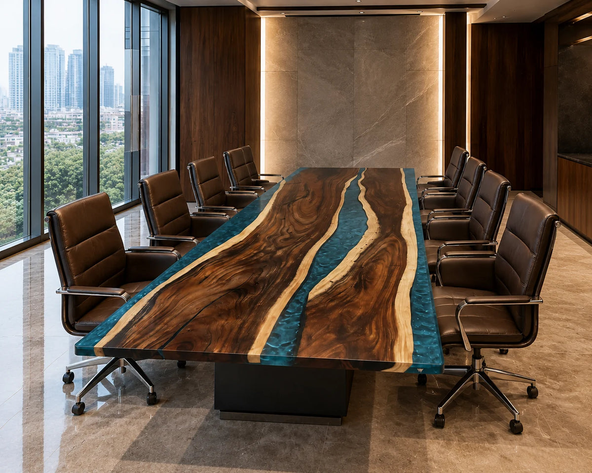 CTC21 Twin Blue River Walnut Epoxy River Conference Table featuring handcrafted walnut and epoxy resin