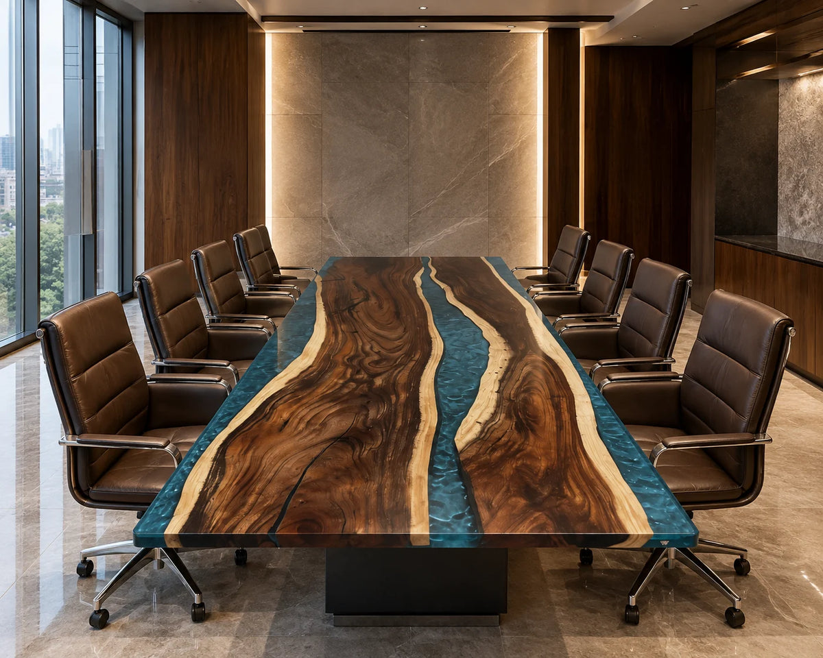 Twin Blue River Walnut Epoxy River Conference Table CT21