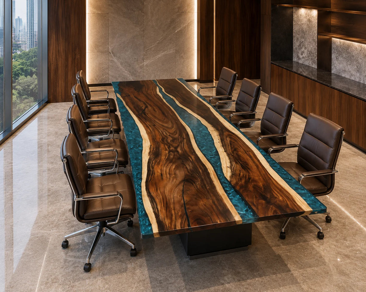Twin Blue River Walnut Epoxy River Conference Table CT21