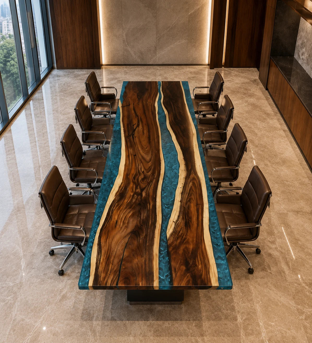 Twin Blue River Walnut Epoxy River Conference Table CT21