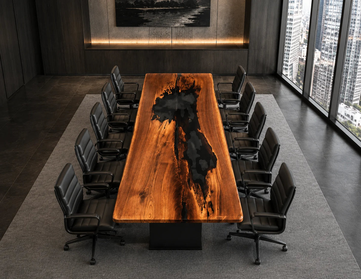 CTC22 Charcoal Rift Walnut Epoxy Conference Table featuring handcrafted walnut and epoxy resin