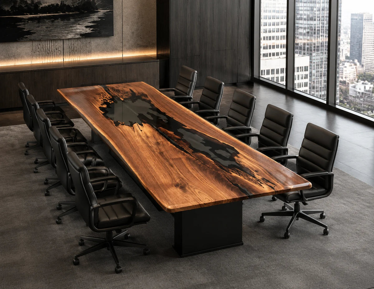 Charcoal Rift Walnut Epoxy Conference Table CT22