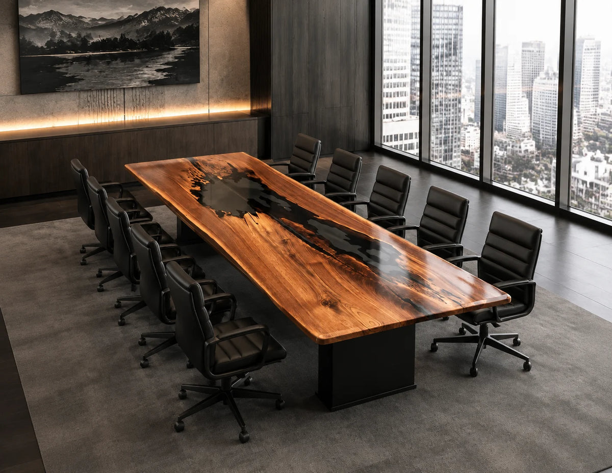 Charcoal Rift Walnut Epoxy Conference Table CT22