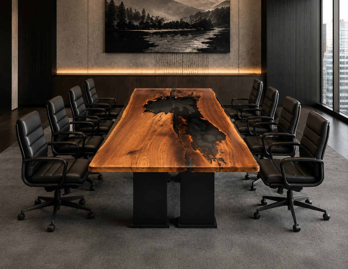 Charcoal Rift Walnut Epoxy Conference Table CT22