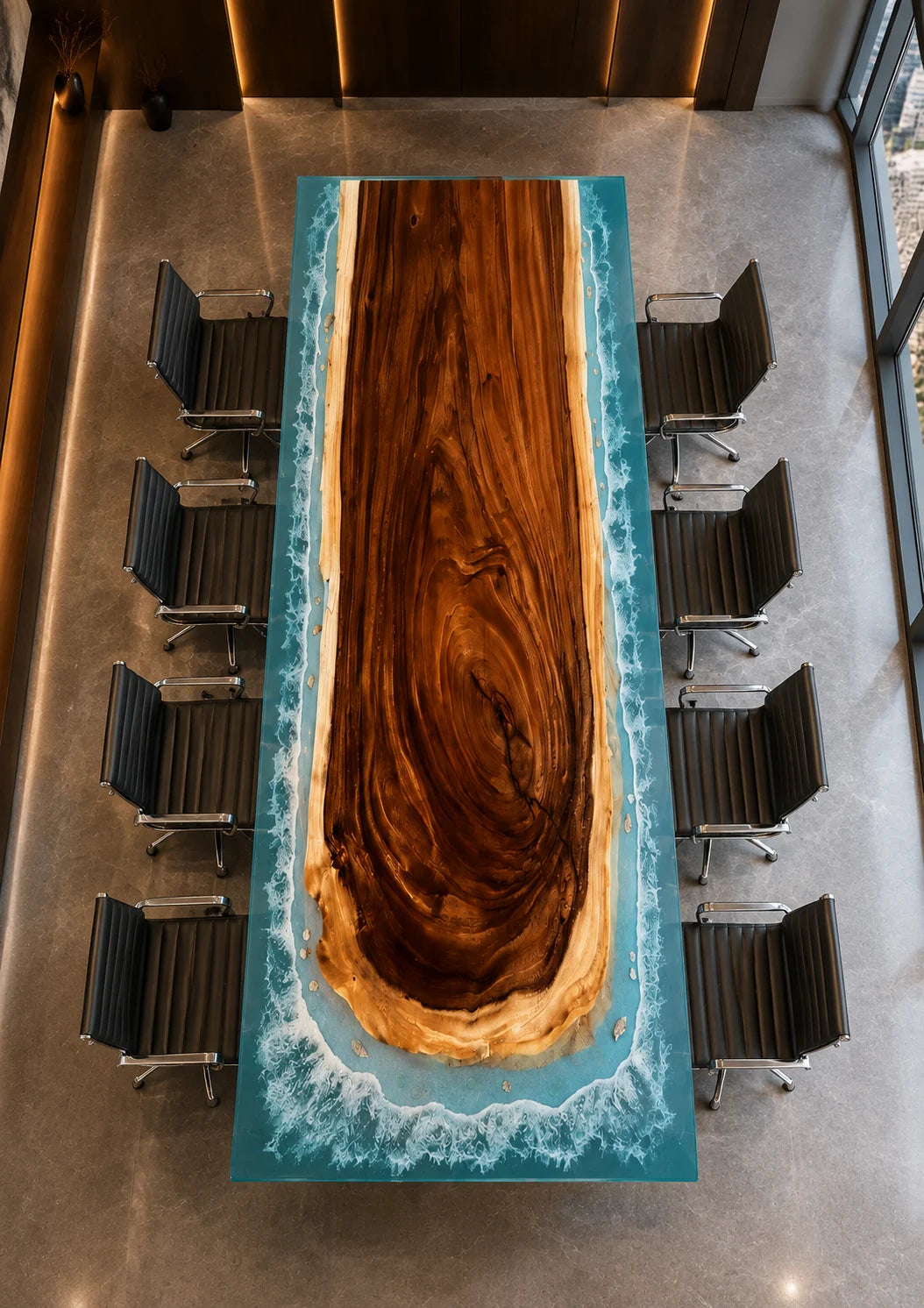 CTC25 Arctic Coast Walnut Epoxy Conference Table featuring handcrafted walnut and epoxy resin