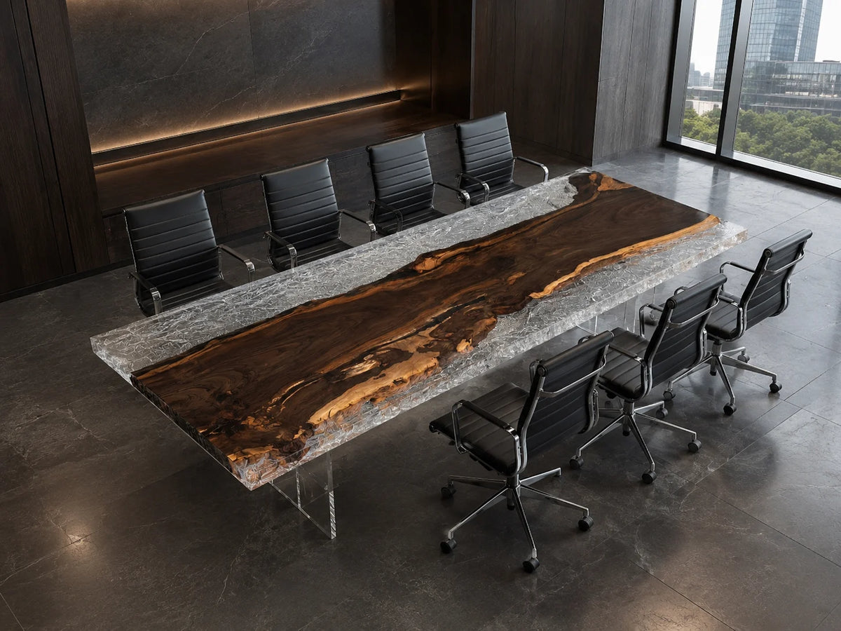 Crystal Frost Black Walnut Epoxy Conference Table CT28