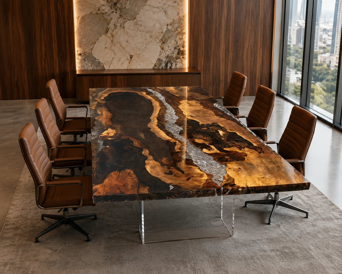 Golden Fault Live Edge Black Walnut Conference Table CT29