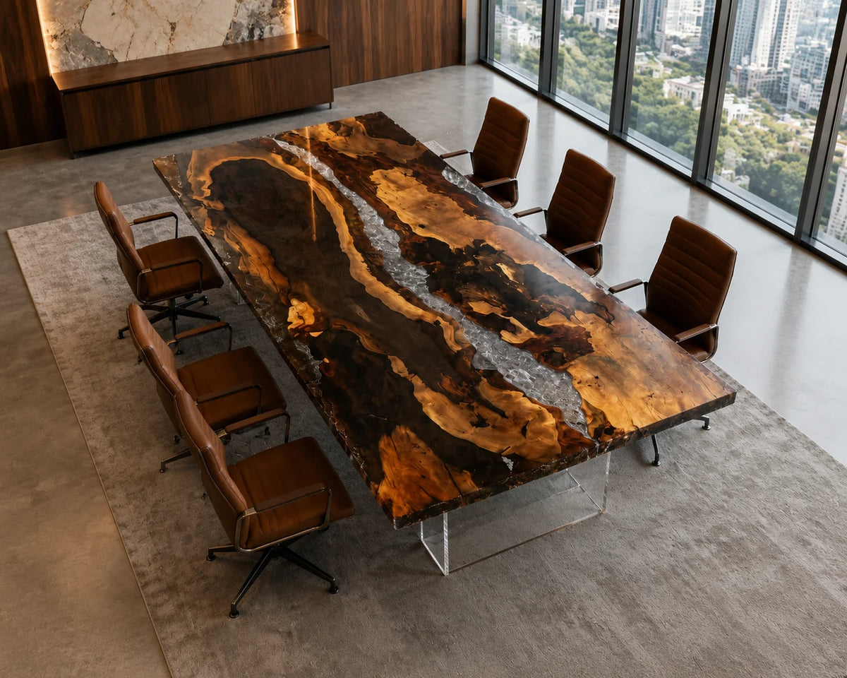 Golden Fault Live Edge Black Walnut Conference Table CT29