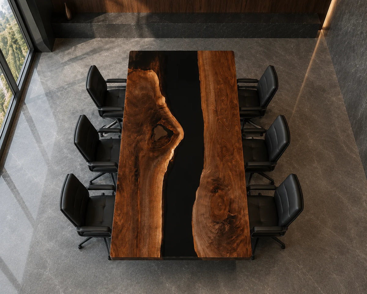 CTC30 Shadow Gap Black Walnut Epoxy River Conference Table featuring handcrafted black walnut and epoxy resin
