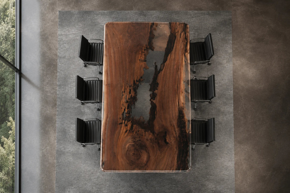 CTC31 Smoke Veil Black Walnut Epoxy Conference Table featuring handcrafted black walnut and epoxy resin