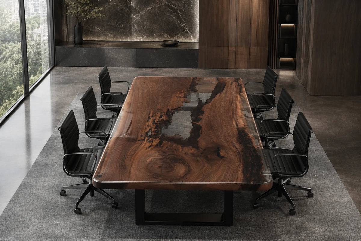 Smoke Veil Black Walnut Epoxy Conference Table CT31