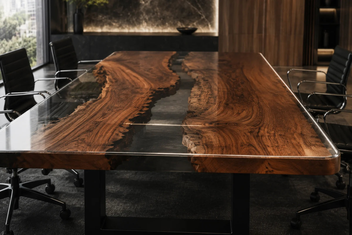 Smoke Veil Black Walnut Epoxy Conference Table CT31