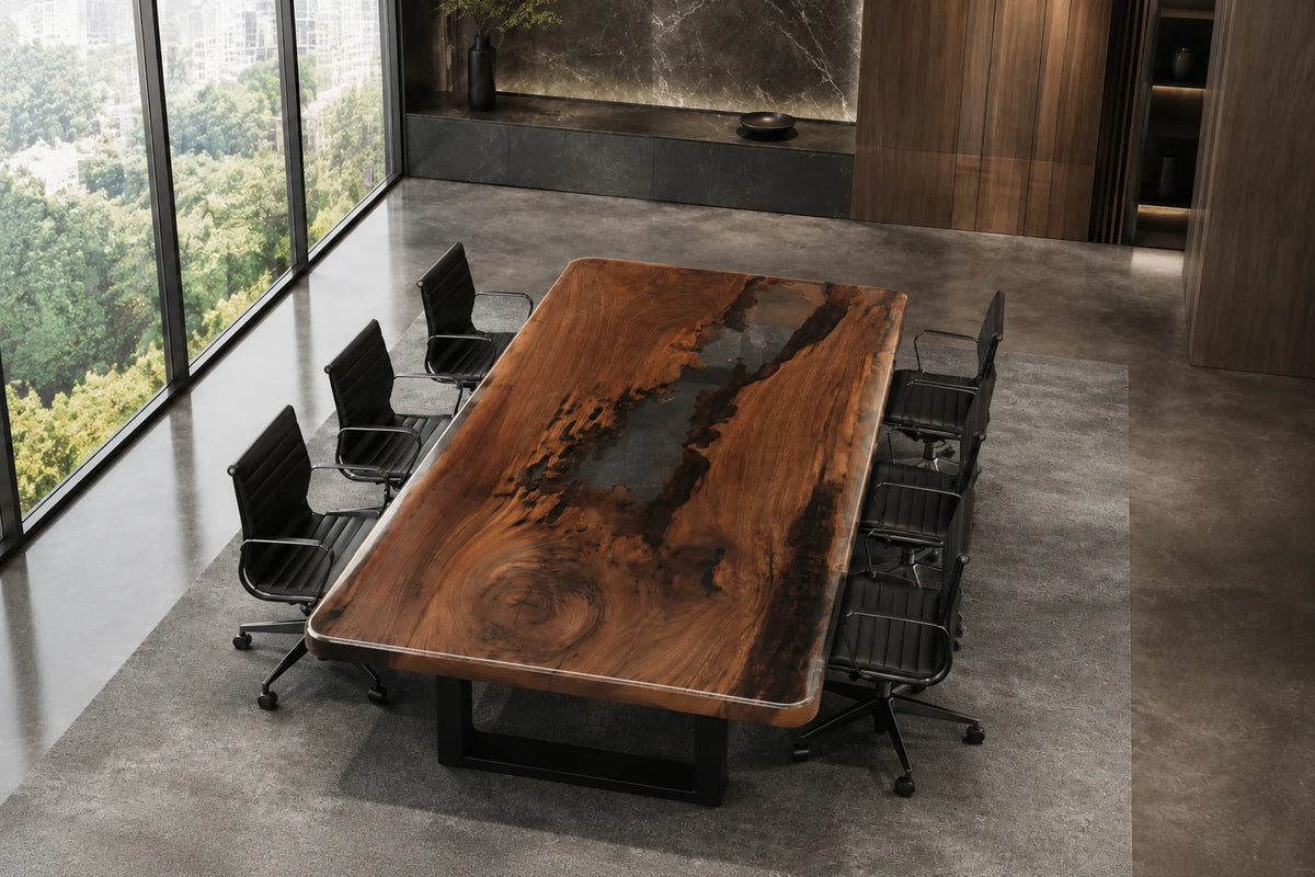 Smoke Veil Black Walnut Epoxy Conference Table CT31