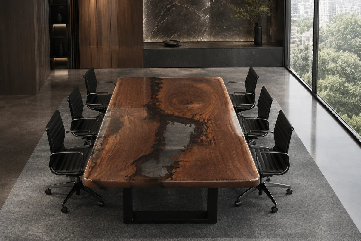 Smoke Veil Black Walnut Epoxy Conference Table CT31