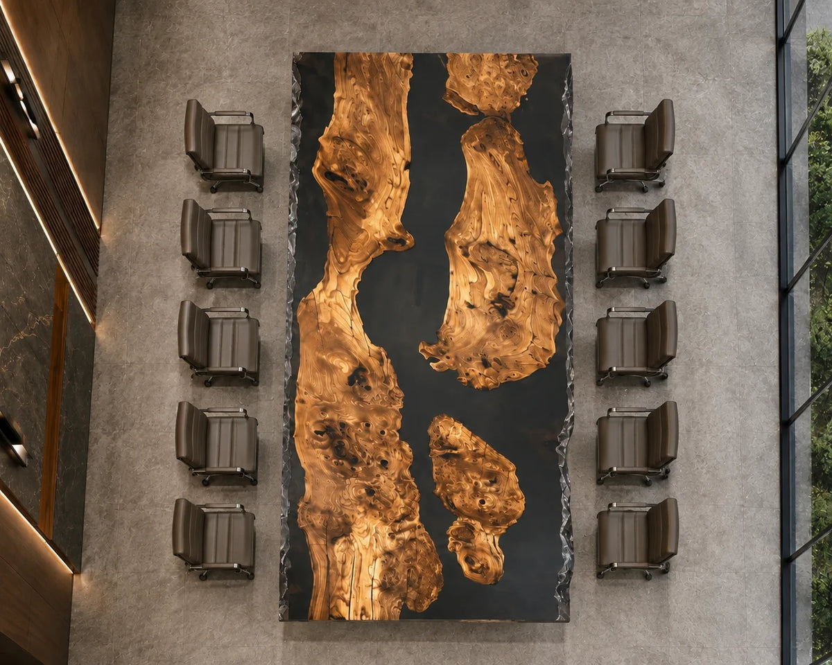 CTC33 Black Archipelago Poplar Epoxy River Conference Table featuring handcrafted poplar and epoxy resin