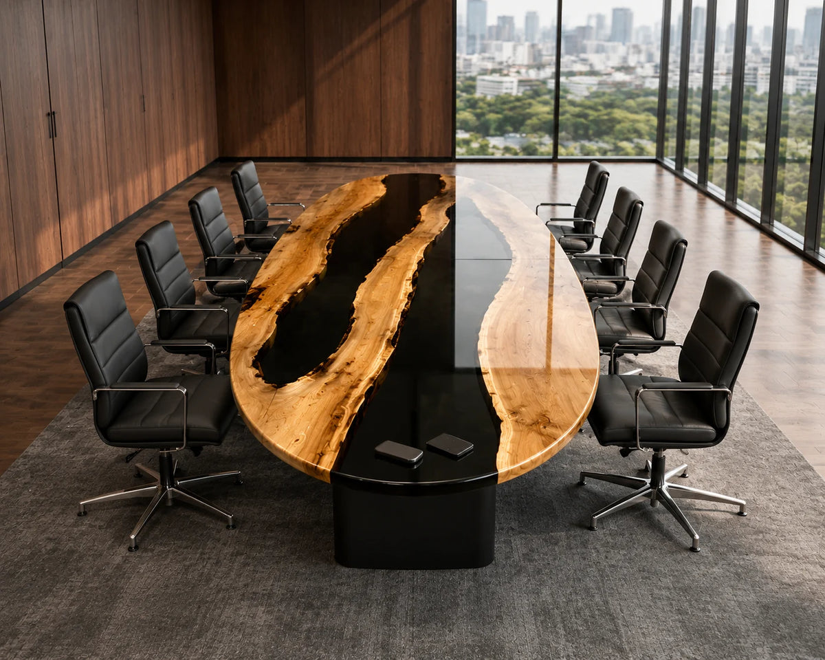 CTC34 Oval Onyx Poplar Epoxy Conference Table featuring handcrafted poplar and epoxy resin