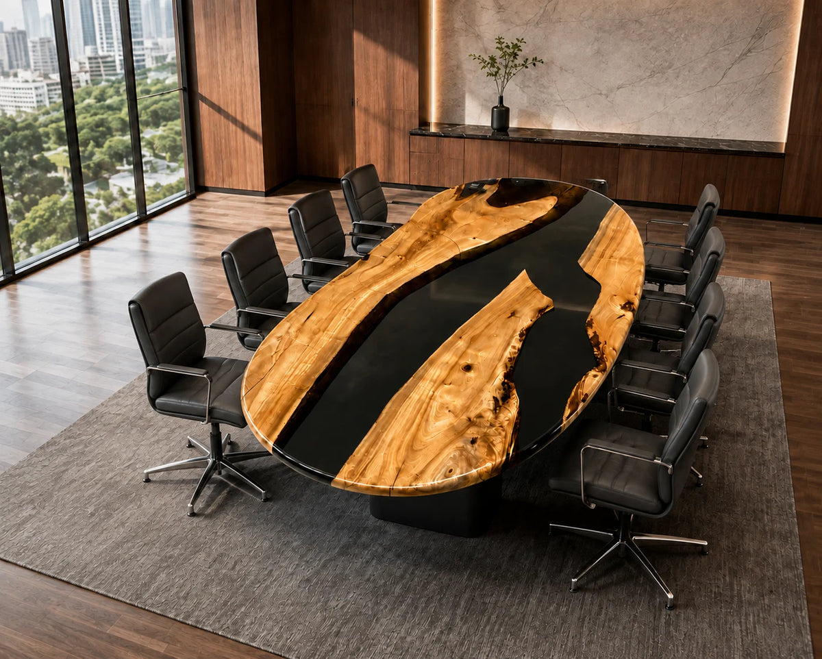 Oval Onyx Poplar Epoxy Conference Table CT34