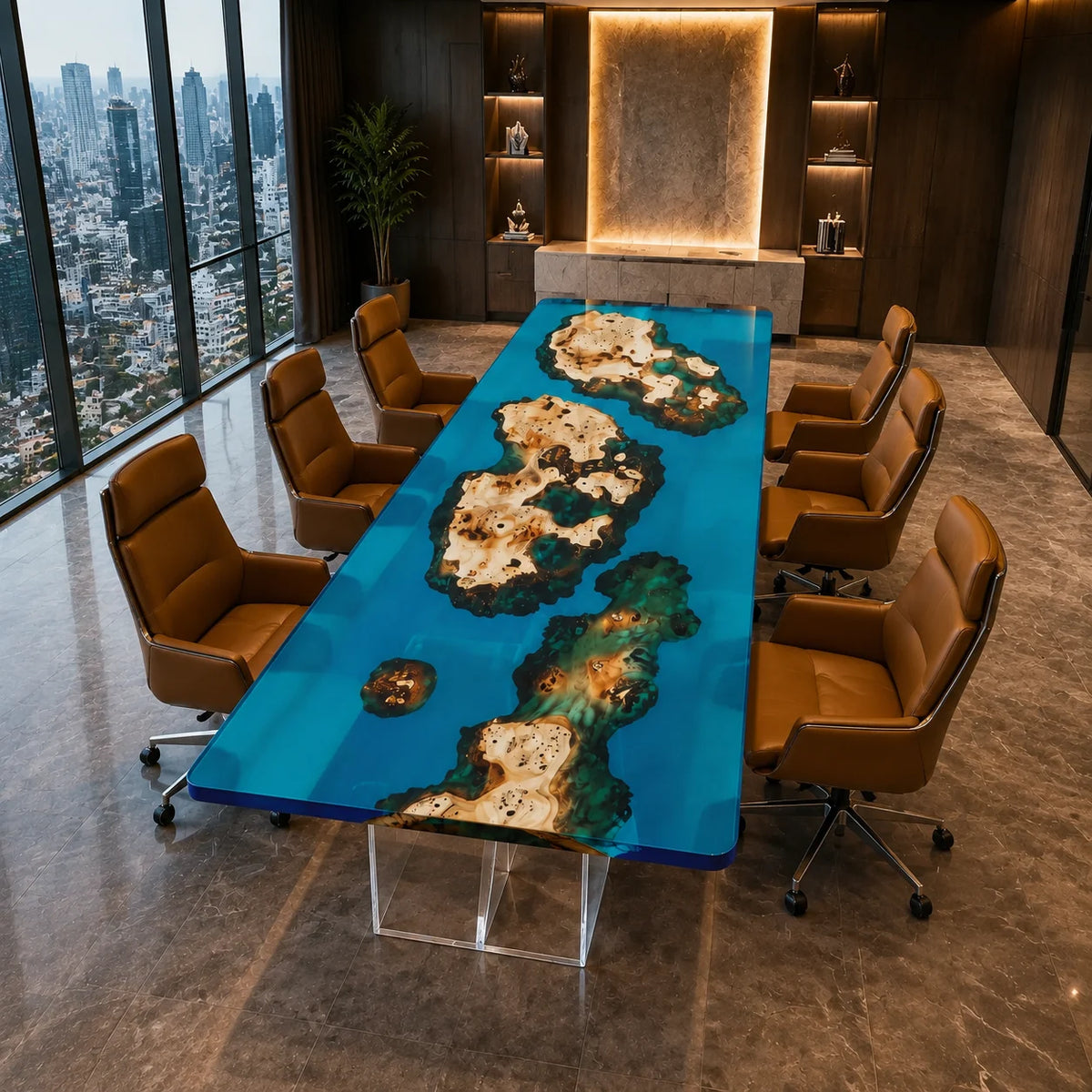 CTC37 Azure Islands Poplar Epoxy Conference Table featuring handcrafted poplar and epoxy resin