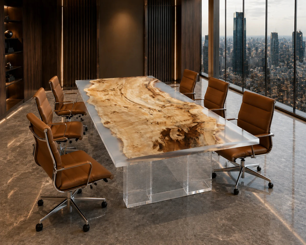 CTC38 Pearl Crystal Live Edge Poplar Conference Table featuring handcrafted poplar and epoxy resin