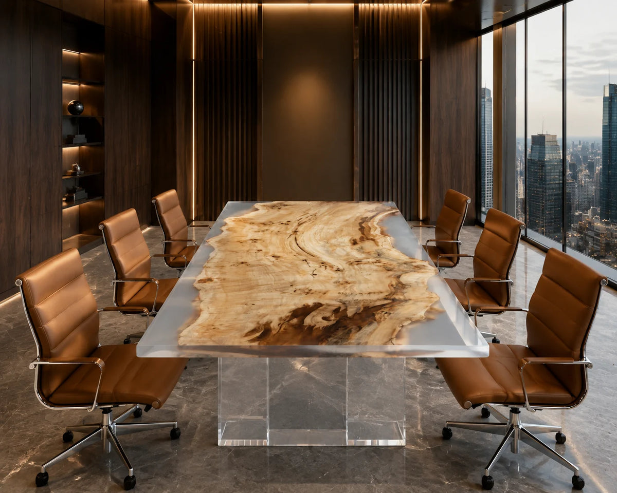 Pearl Crystal Live Edge Poplar Conference Table CT38
