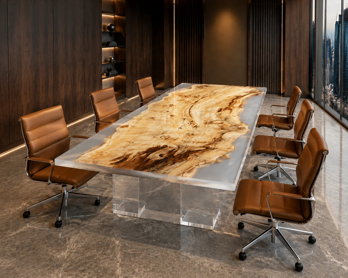 Pearl Crystal Live Edge Poplar Conference Table CT38