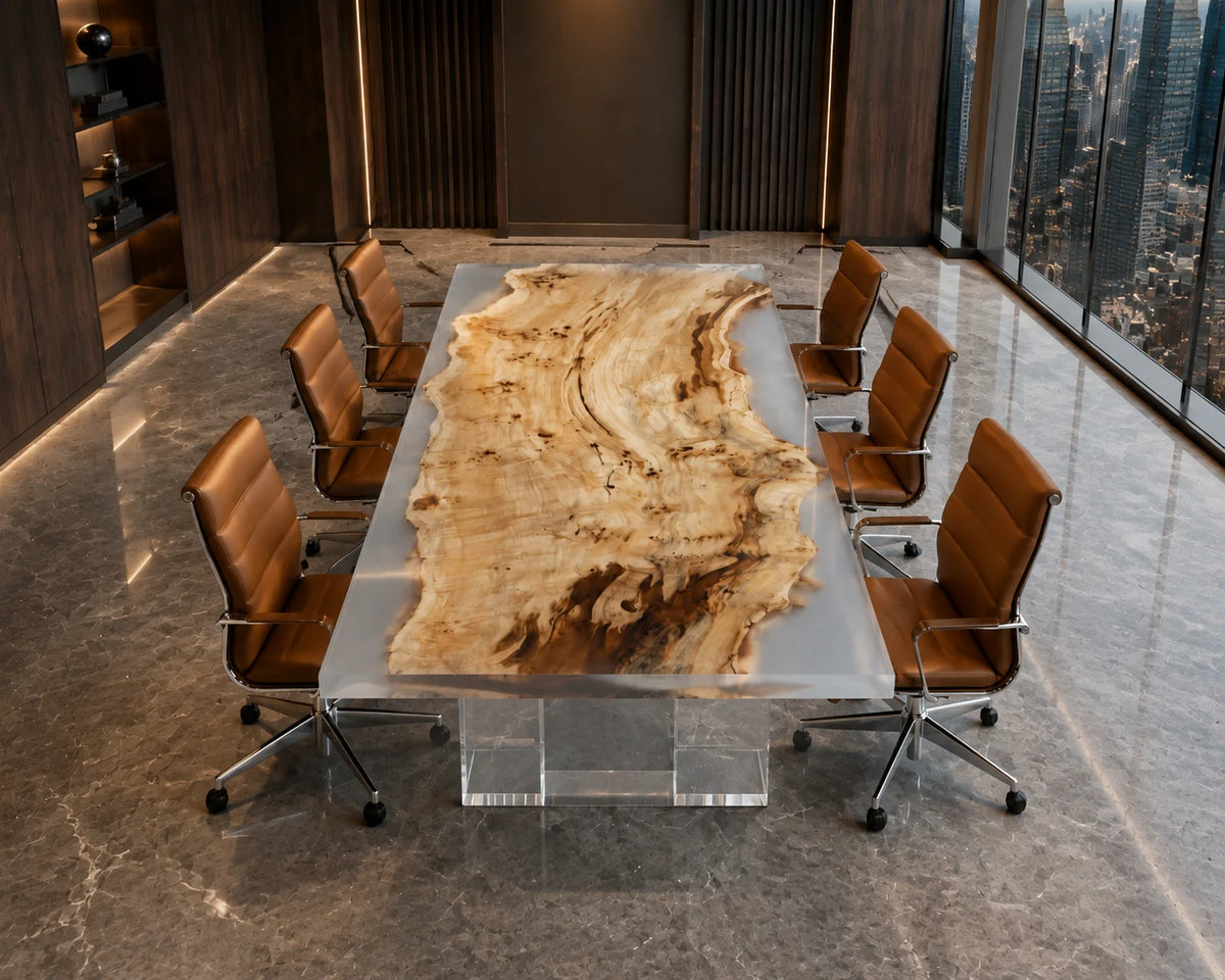 Pearl Crystal Live Edge Poplar Conference Table CT38