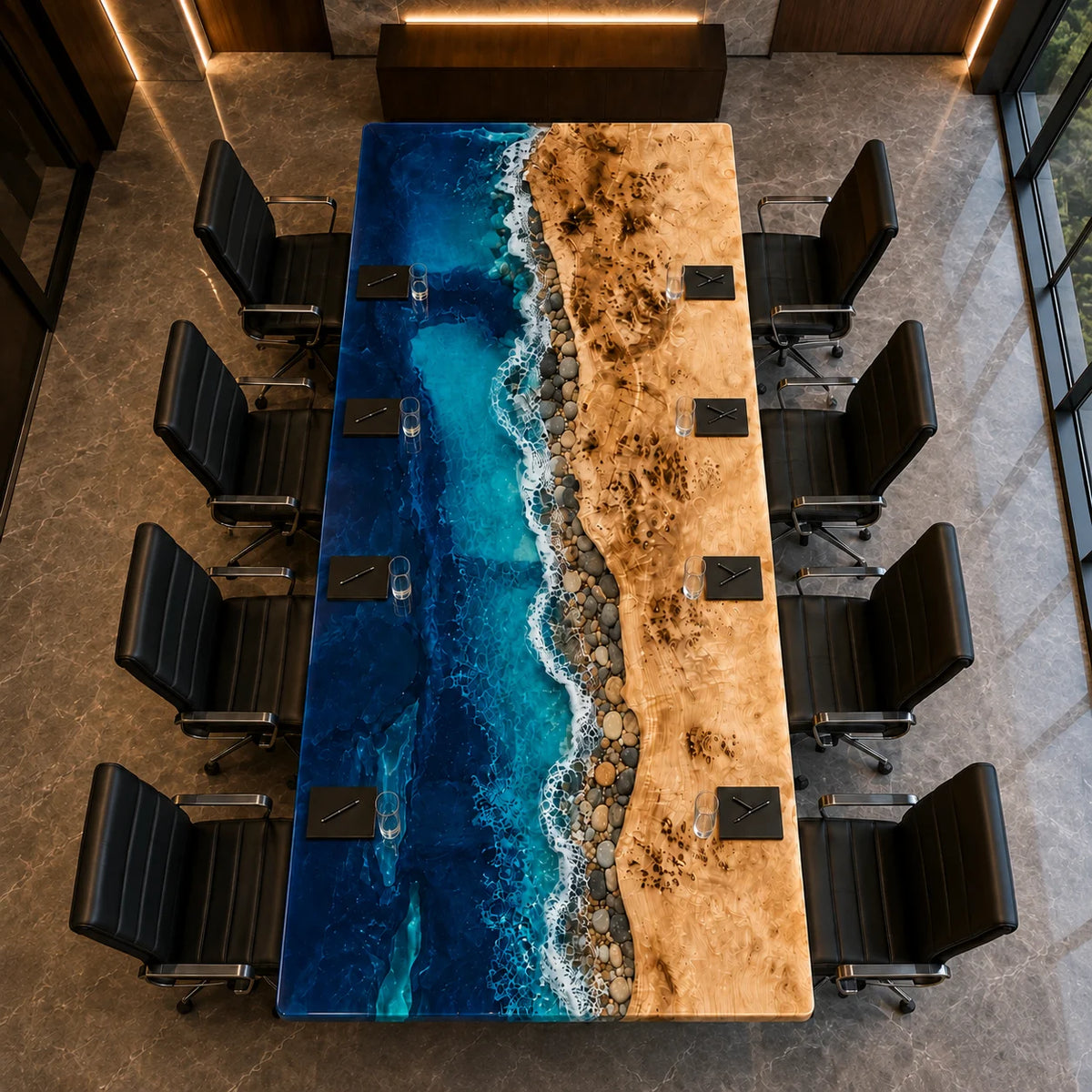 CTC39 Deep Sea Coast Poplar Epoxy River Conference Table featuring handcrafted poplar and epoxy resin